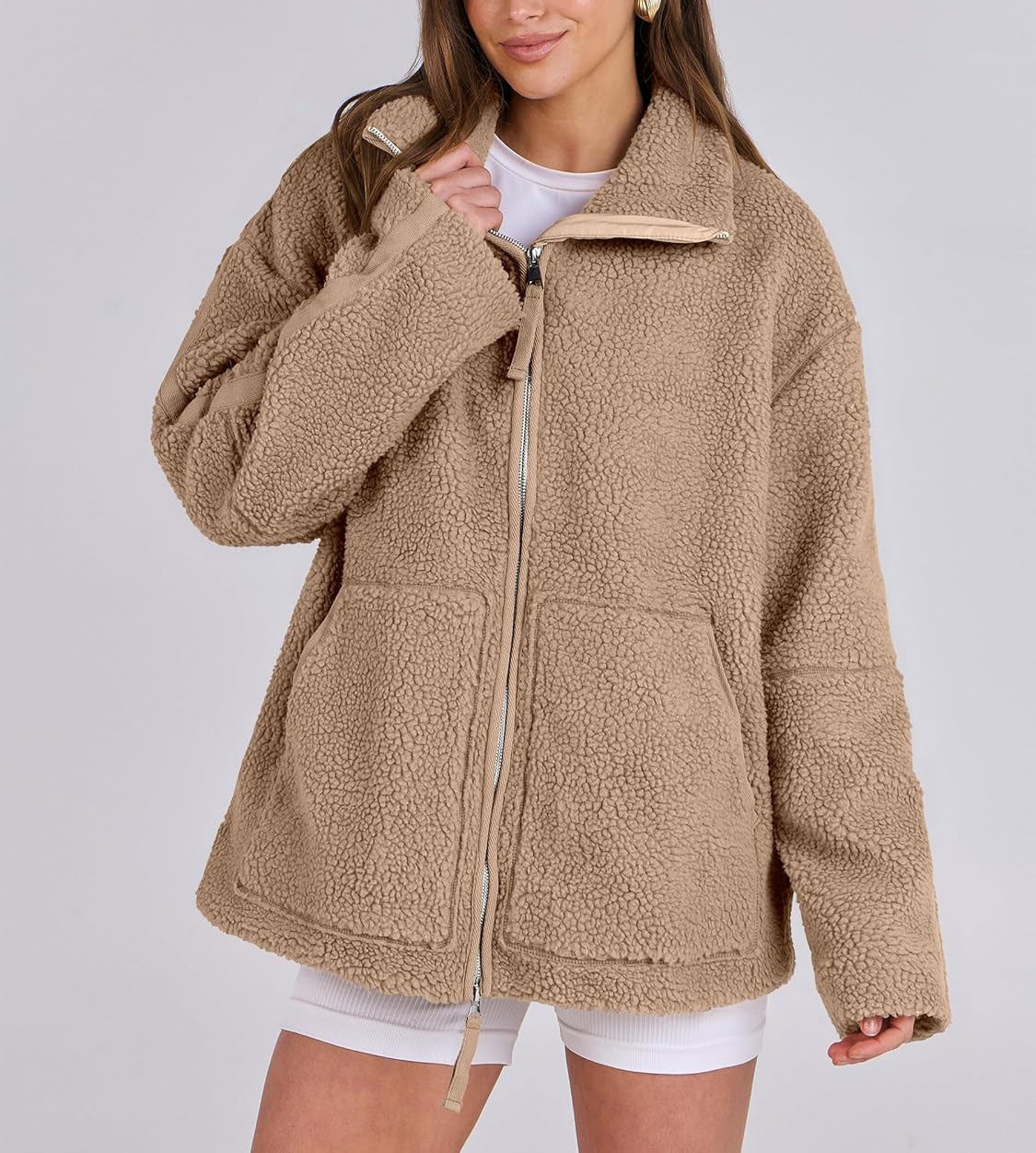 Płaszcz Damski Oversize | Zapięcie na zamek, wydłużony krój - Arkadya Outlet - Coats