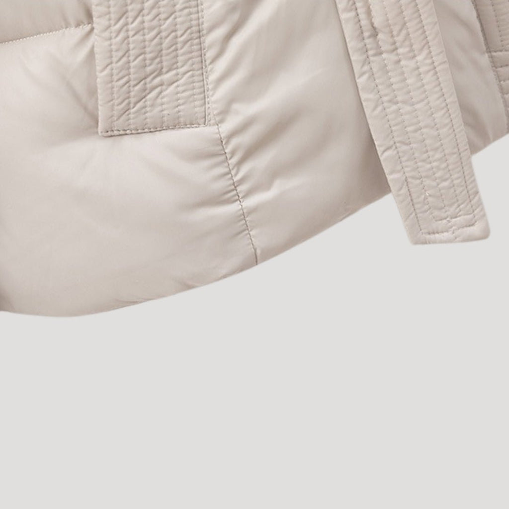 Płaszcz Damski | Pikowany krój z paskiem i kapturem - Arkadya Outlet - Coats
