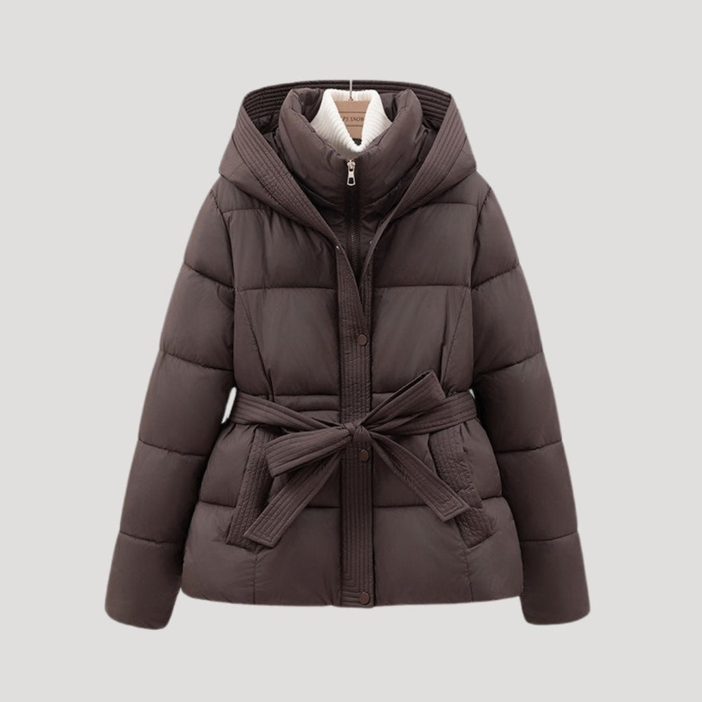 Płaszcz Damski | Pikowany krój z paskiem i kapturem - Arkadya Outlet - Coats