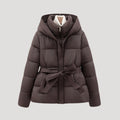 Płaszcz Damski | Pikowany krój z paskiem i kapturem - Arkadya Outlet - Coats