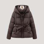Płaszcz Damski | Pikowany krój z paskiem i kapturem - Arkadya Outlet - Coats