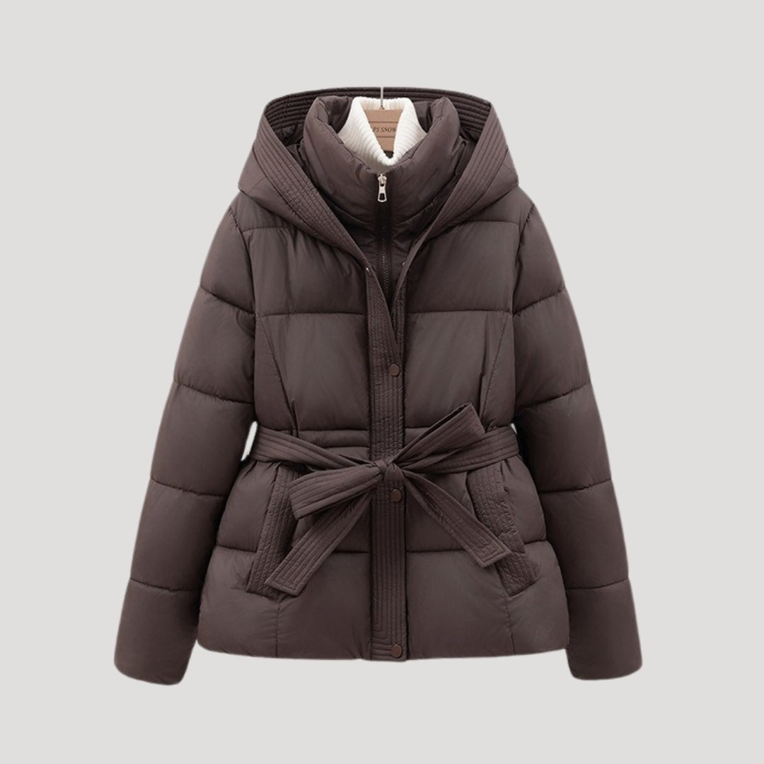 Płaszcz Damski | Pikowany krój z paskiem i kapturem - Arkadya Outlet - Coats