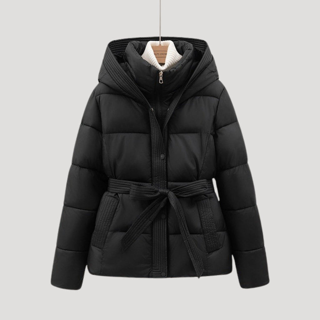 Płaszcz Damski | Pikowany krój z paskiem i kapturem - Arkadya Outlet - Coats