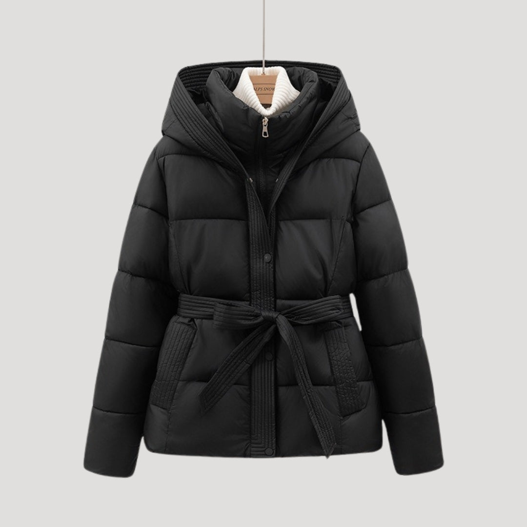 Płaszcz Damski | Pikowany krój z paskiem i kapturem - Arkadya Outlet - Coats