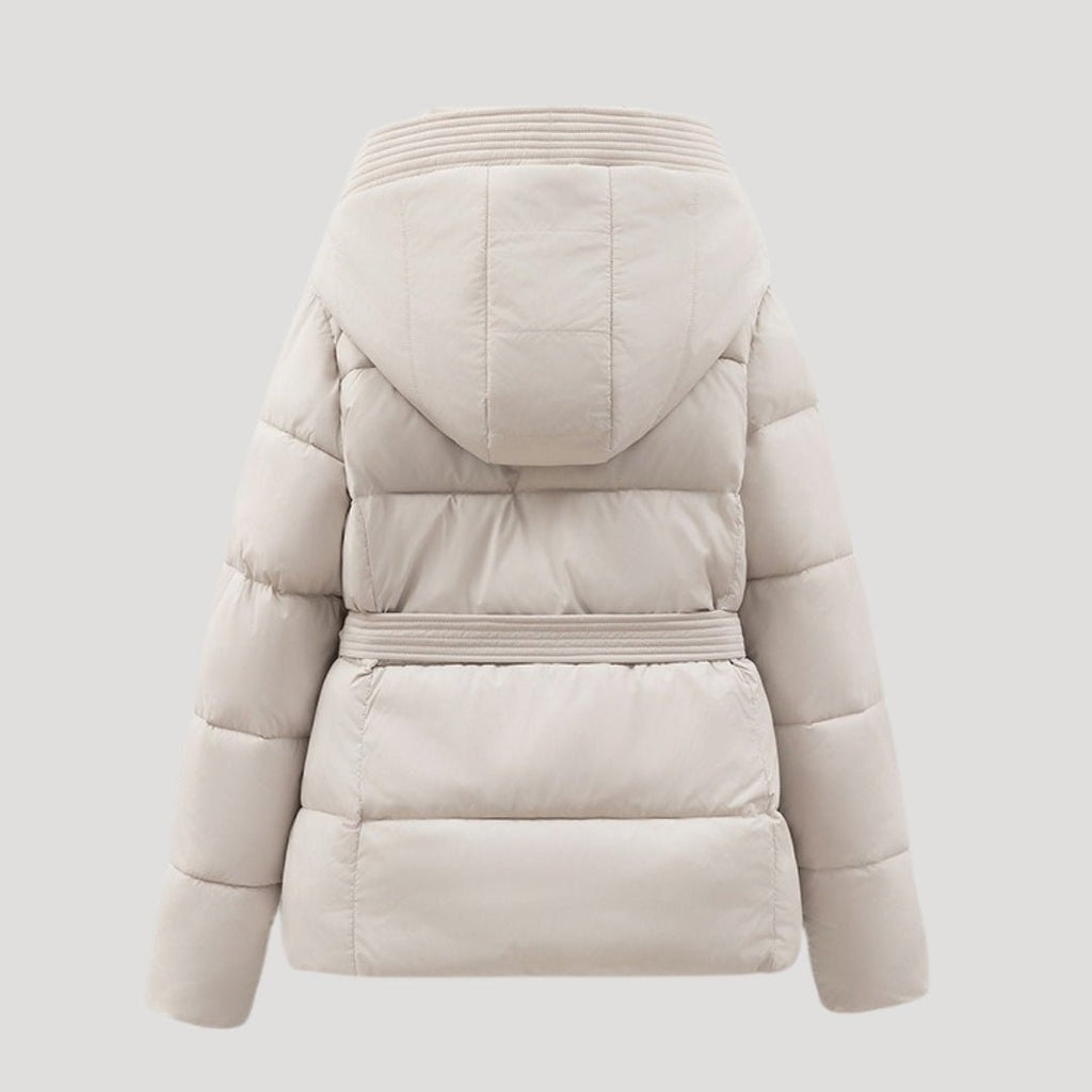 Płaszcz Damski | Pikowany krój z paskiem i kapturem - Arkadya Outlet - Coats