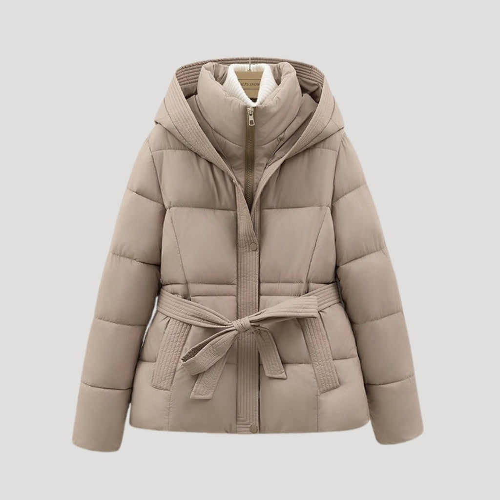 Płaszcz Damski | Pikowany krój z paskiem i kapturem - Arkadya Outlet - Coats