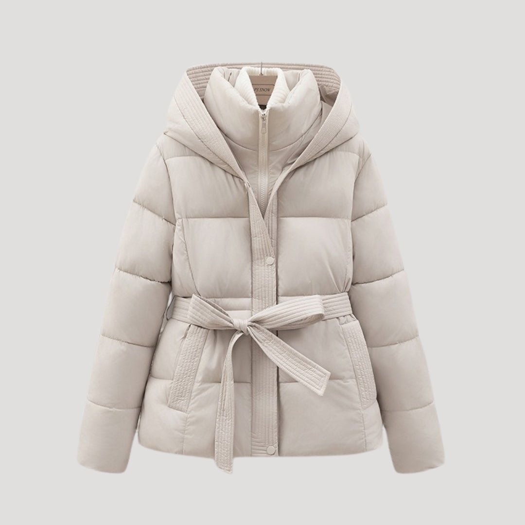 Płaszcz Damski | Pikowany krój z paskiem i kapturem - Arkadya Outlet - Coats