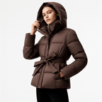 Płaszcz Damski | Pikowany krój z paskiem i kapturem - Arkadya Outlet - Coats