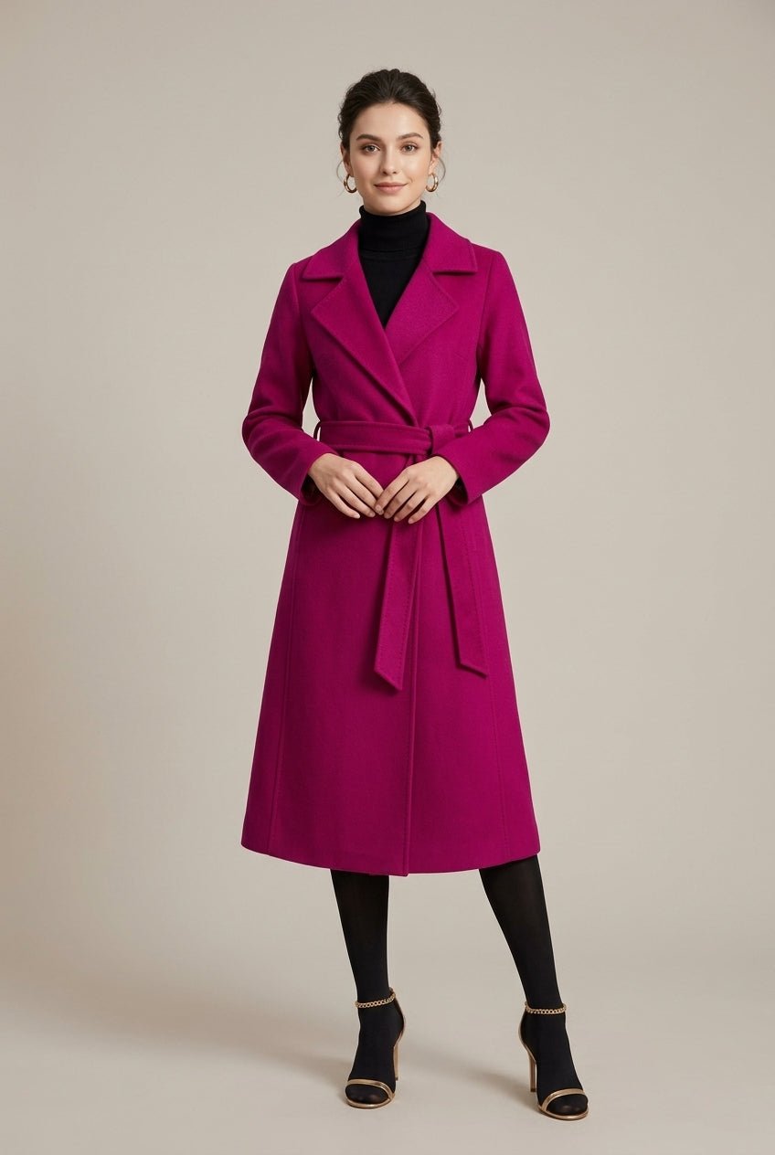 Płaszcz Damski | Wiązany fason A-line z klapą i paskiem - Arkadya Outlet - Coats