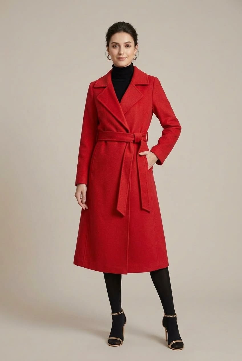 Płaszcz Damski | Wiązany fason A-line z klapą i paskiem - Arkadya Outlet - Coats