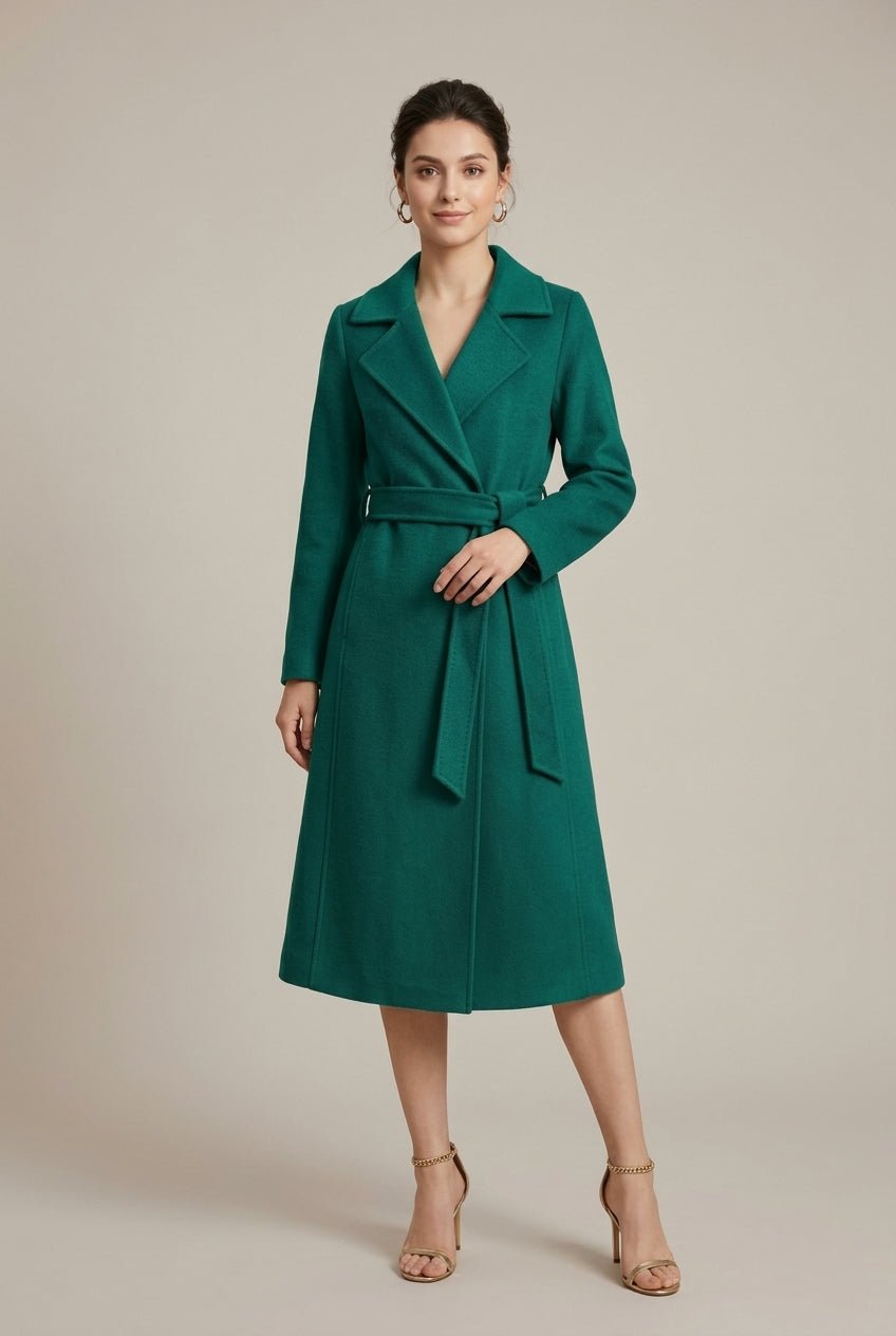 Płaszcz Damski | Wiązany fason A-line z klapą i paskiem - Arkadya Outlet - Coats