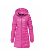 Płaszcz Damski z Kapturem | Pikowana Tkanina i Długi Krój - Arkadya Outlet - Coats