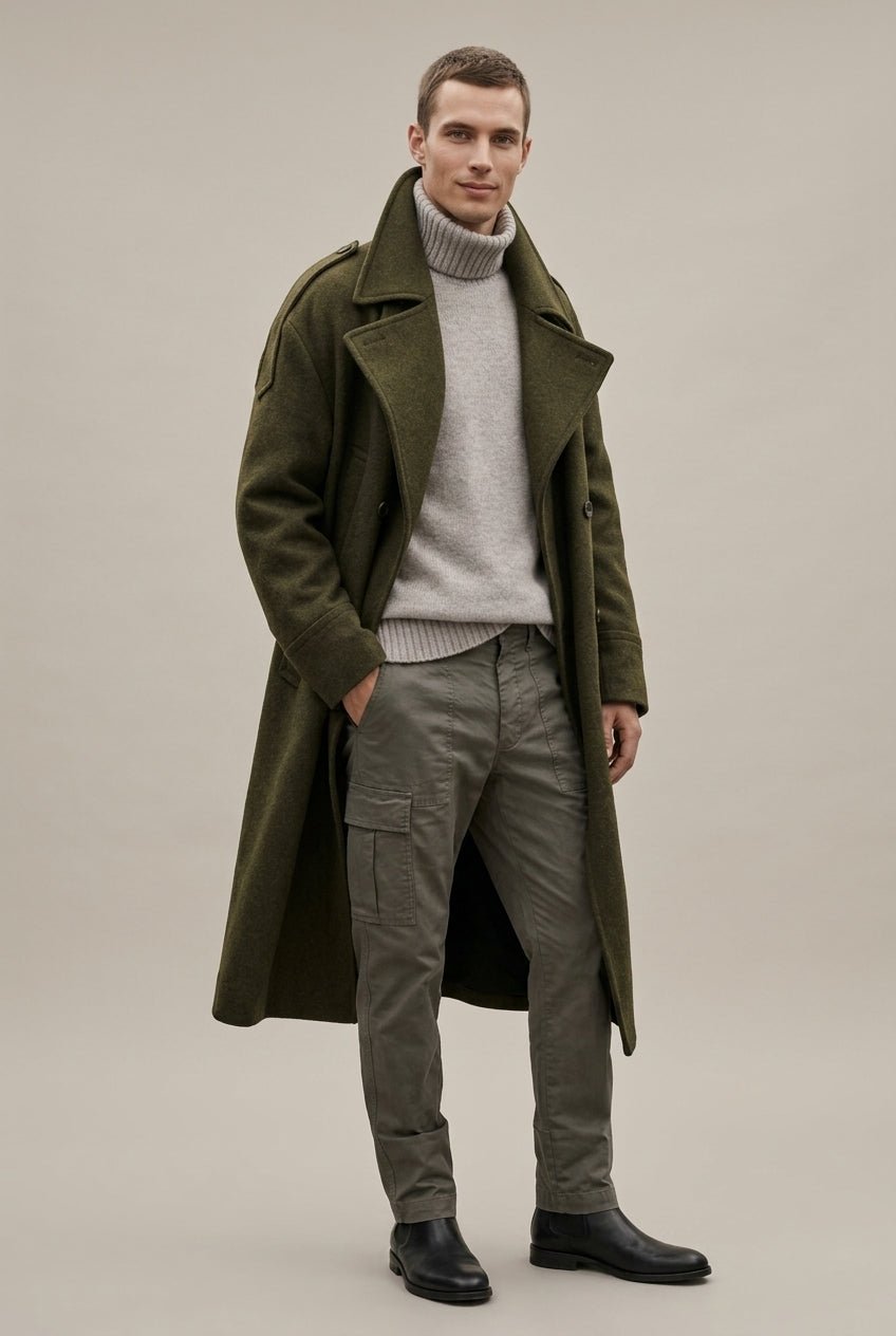 Płaszcz Męski | Dwurzędowy krój z klapami i długością do kolan - Arkadya Outlet - Coats