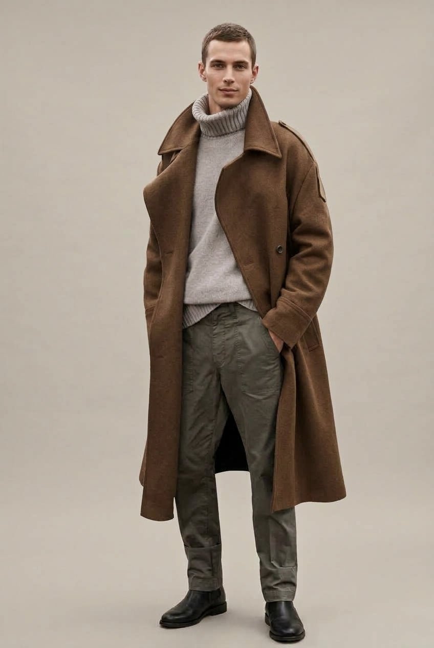 Płaszcz Męski | Dwurzędowy krój z klapami i długością do kolan - Arkadya Outlet - Coats