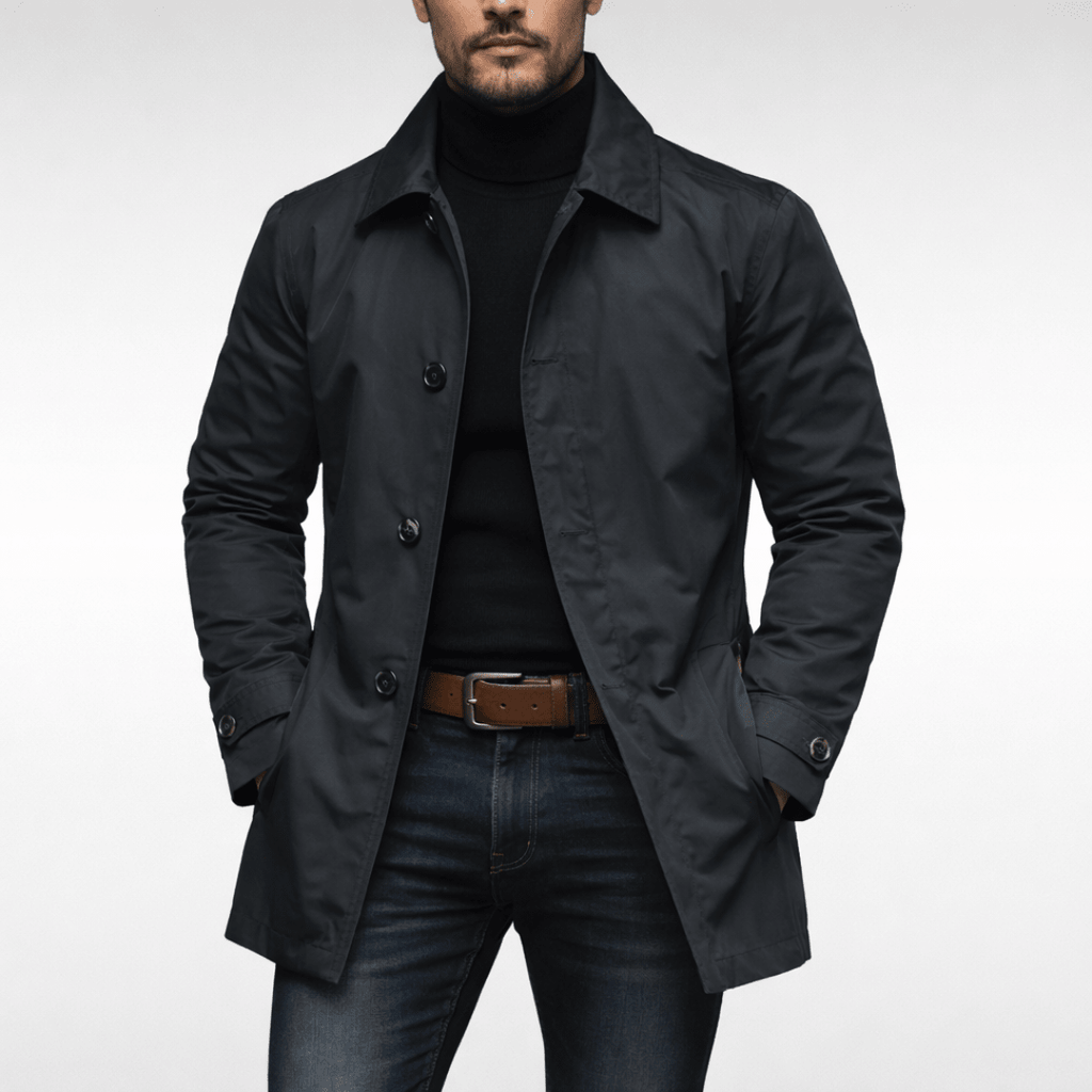 Płaszcz Męski | Jednorzędowy krój z kołnierzem i paskiem przy - Arkadya Outlet - Coats