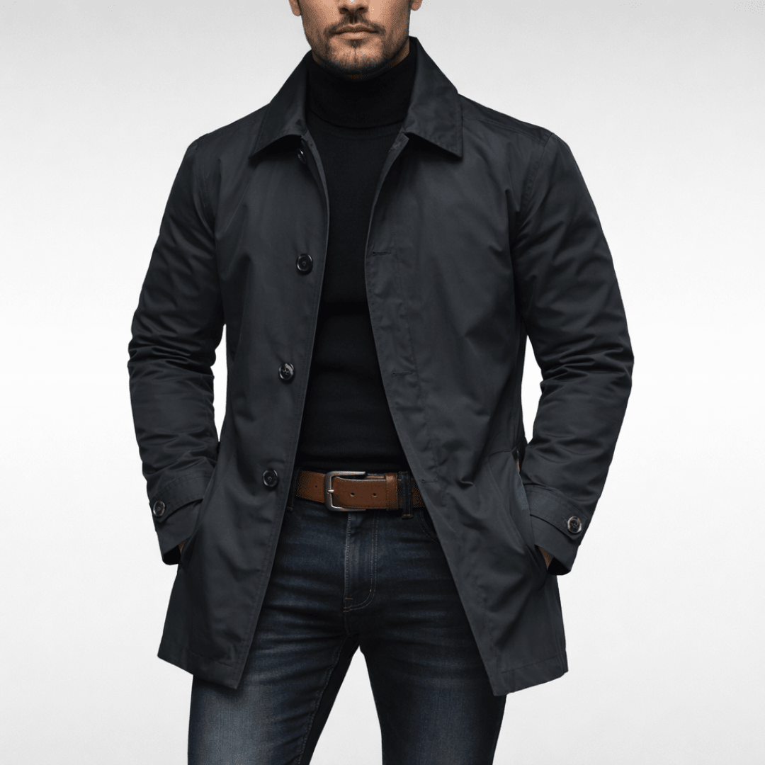 Płaszcz Męski | Jednorzędowy krój z kołnierzem i paskiem przy - Arkadya Outlet - Coats