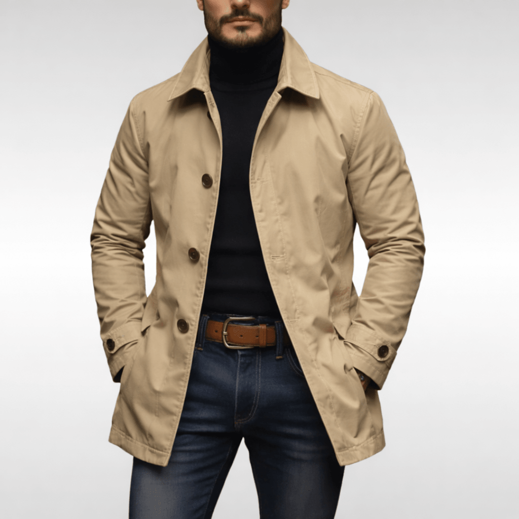Płaszcz Męski | Jednorzędowy krój z kołnierzem i paskiem przy - Arkadya Outlet - Coats