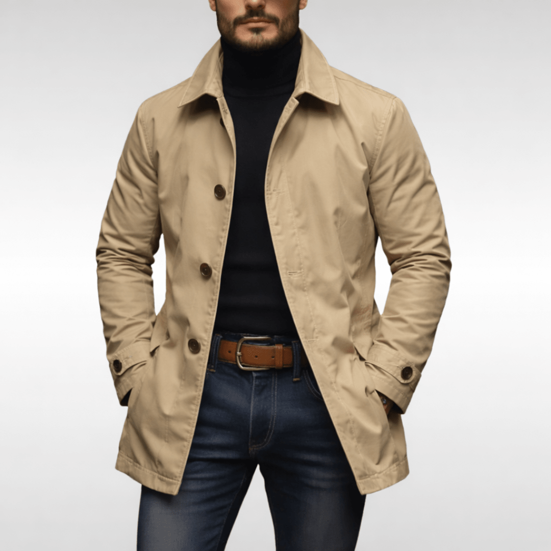 Płaszcz Męski | Jednorzędowy krój z kołnierzem i paskiem przy - Arkadya Outlet - Coats