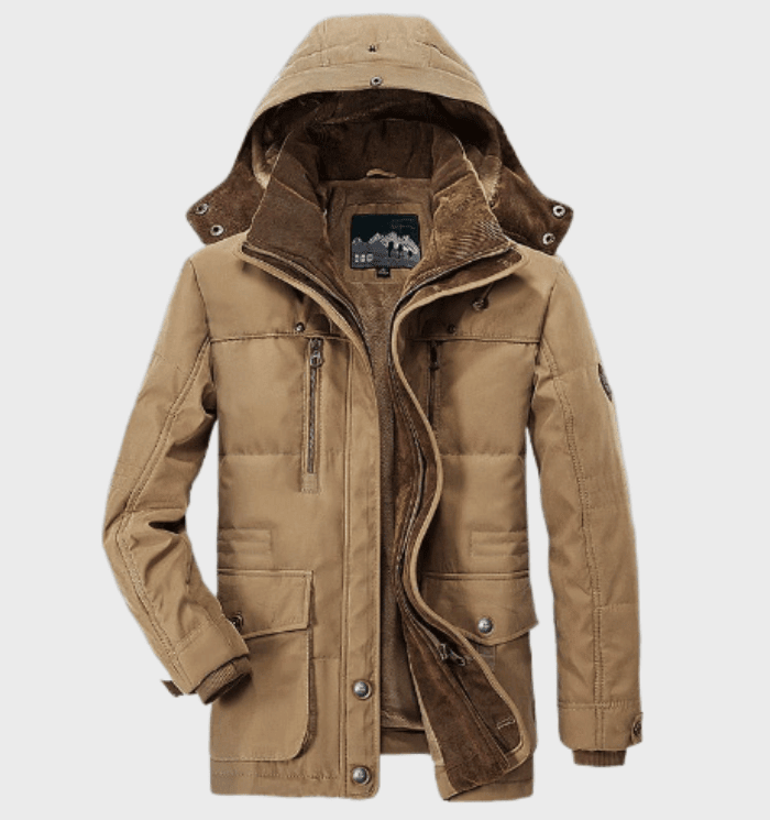 Płaszcz Męski z Kapturem | Pikowana Izolacja na Zimę i Kieszenie - Arkadya Outlet - Coats
