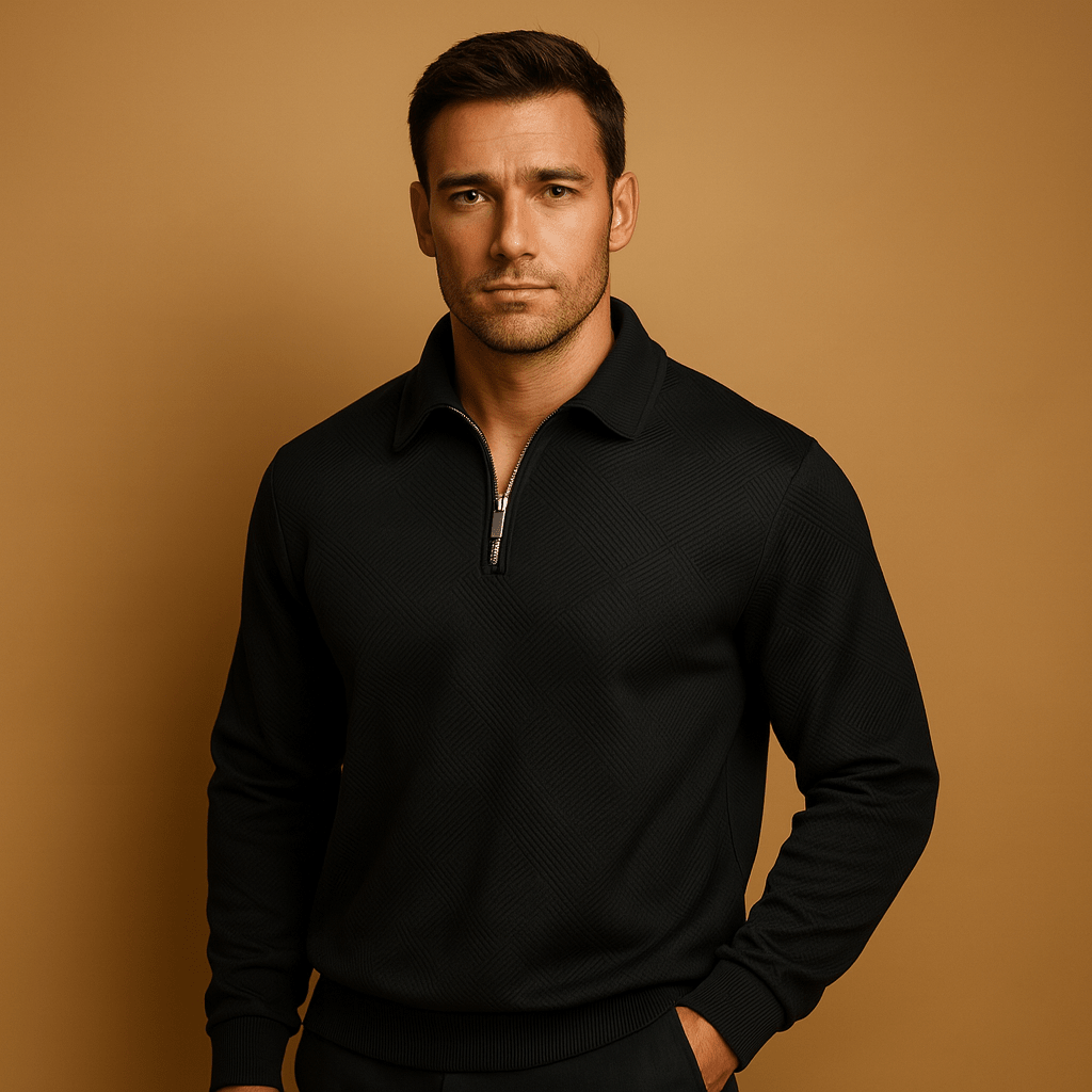 Polo Shirt Męski | Zapięcie Ćwierć Zamek i Żebrowany Kołnierz - Arkadya Outlet - Shirts