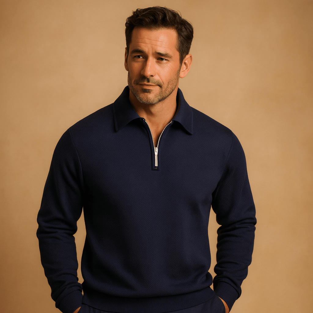 Polo Shirt Męski | Zapięcie Ćwierć Zamek i Żebrowany Kołnierz - Arkadya Outlet - Shirts