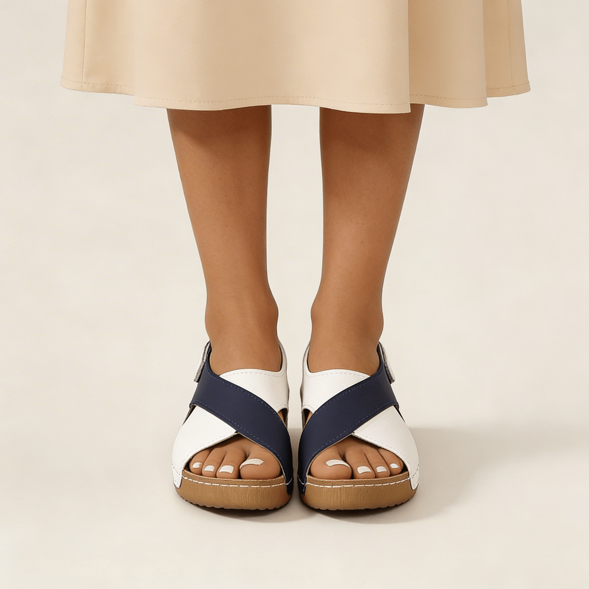 Sandały damskie na koturnie – odkryte palce, zapięcie - Arkadya Outlet - Women Sandals