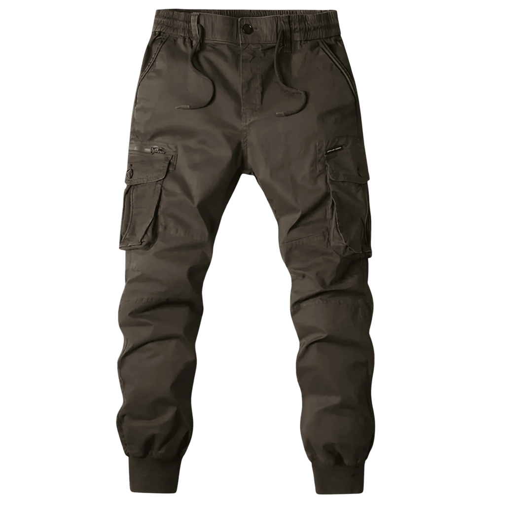 Spodnie Cargo Męskie Kieszenie Na Zamek Pas Elastyczny - Arkadya Outlet - Men Pants