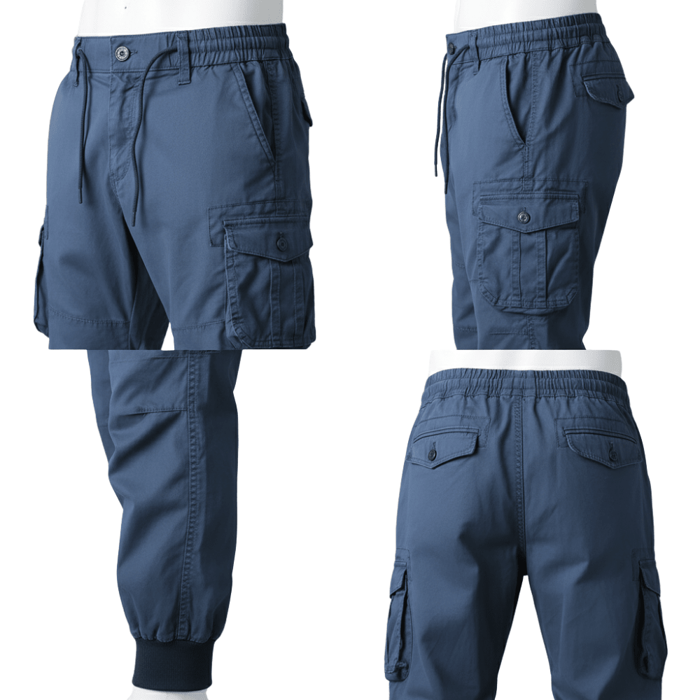Spodnie Cargo Męskie Kieszenie Na Zamek Pas Elastyczny - Arkadya Outlet - Men Pants