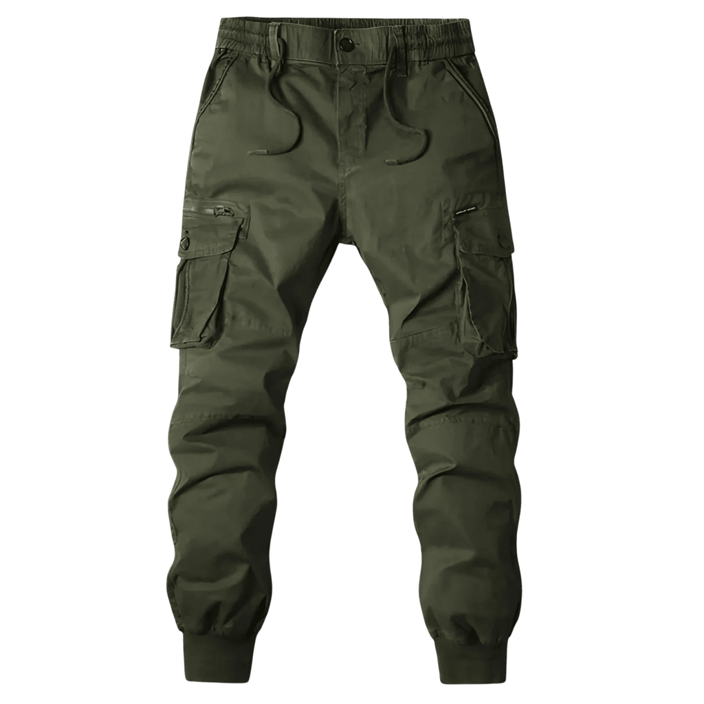 Spodnie Cargo Męskie Kieszenie Na Zamek Pas Elastyczny - Arkadya Outlet - Men Pants