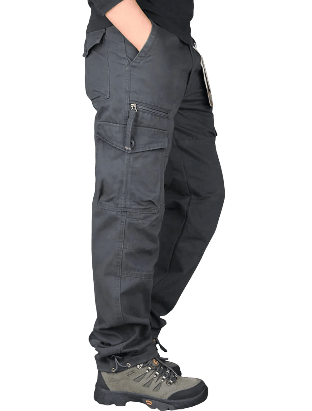 Spodnie cargo męskie prosta nogawka z kieszeniami i zamkiem - Arkadya Outlet - Men Pants