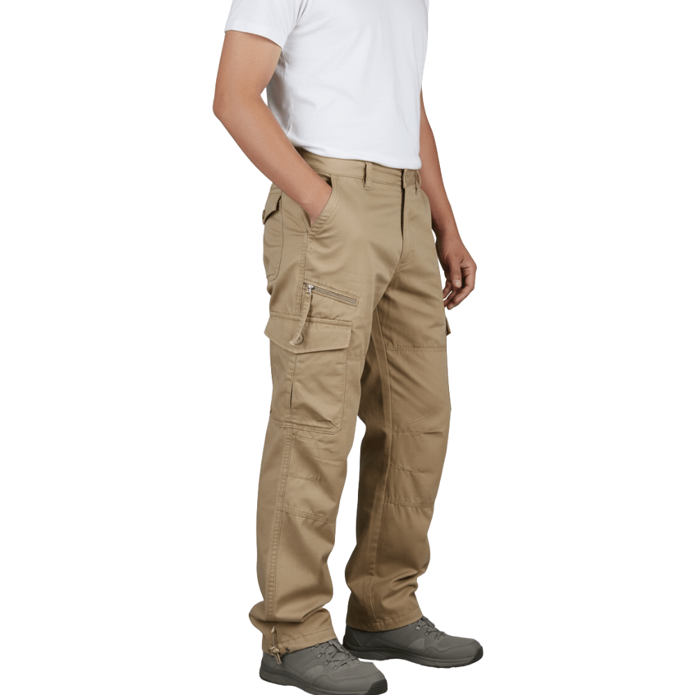 Spodnie cargo męskie prosta nogawka z kieszeniami i zamkiem - Arkadya Outlet - Men Pants