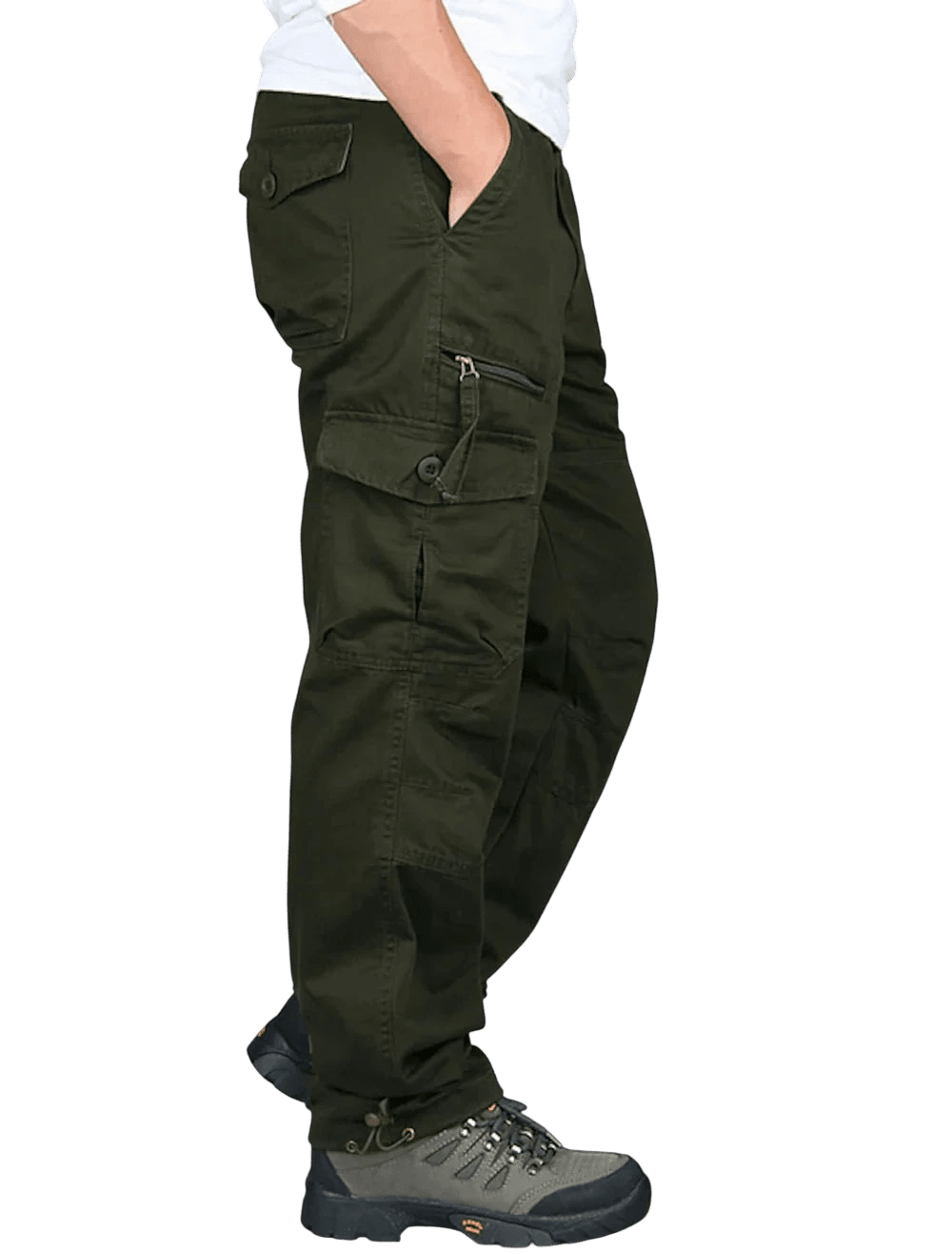 Spodnie cargo męskie prosta nogawka z kieszeniami i zamkiem - Arkadya Outlet - Men Pants