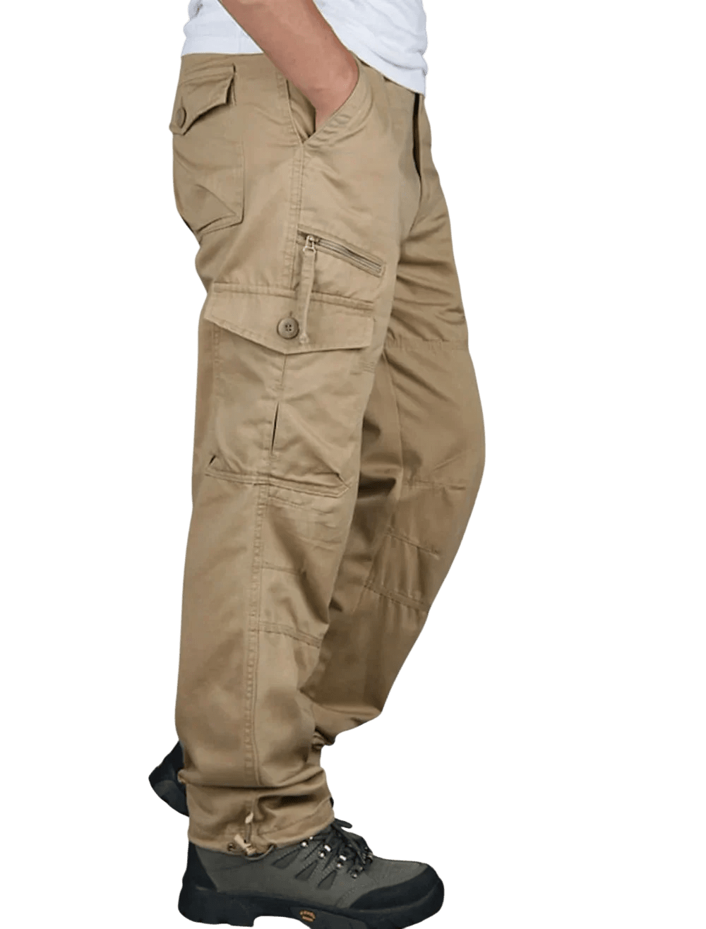 Spodnie cargo męskie prosta nogawka z kieszeniami i zamkiem - Arkadya Outlet - Men Pants