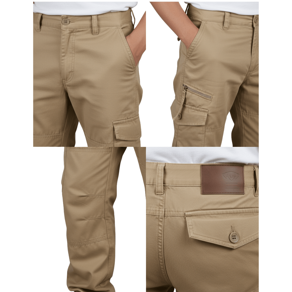 Spodnie cargo męskie prosta nogawka z kieszeniami i zamkiem - Arkadya Outlet - Men Pants