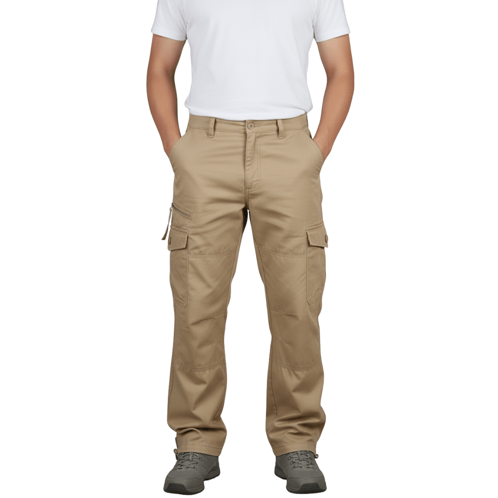 Spodnie cargo męskie prosta nogawka z kieszeniami i zamkiem - Arkadya Outlet - Men Pants