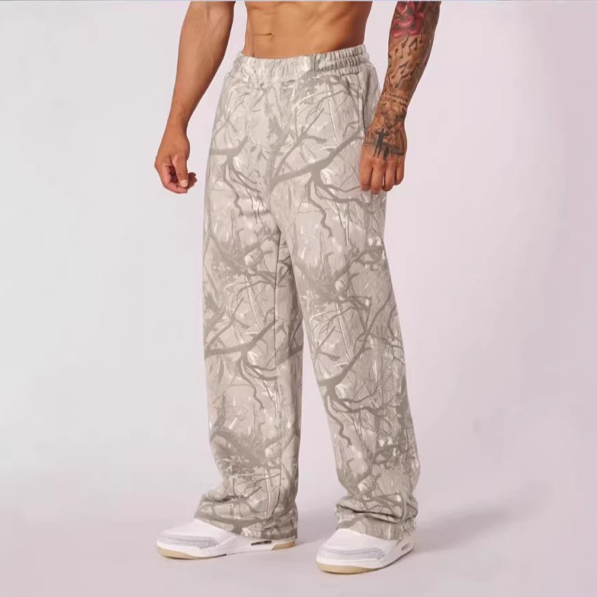 Spodnie Męskie | Szerokie nogawki z nadrukiem moro i gumką - Arkadya Outlet - Trousers