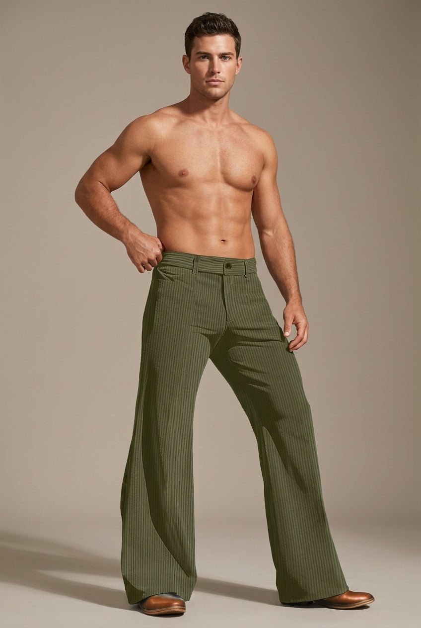 Spodnie Męskie | Szerokie nogawki z pionowym prążkiem i wysokim stanem - Arkadya Outlet - Trousers