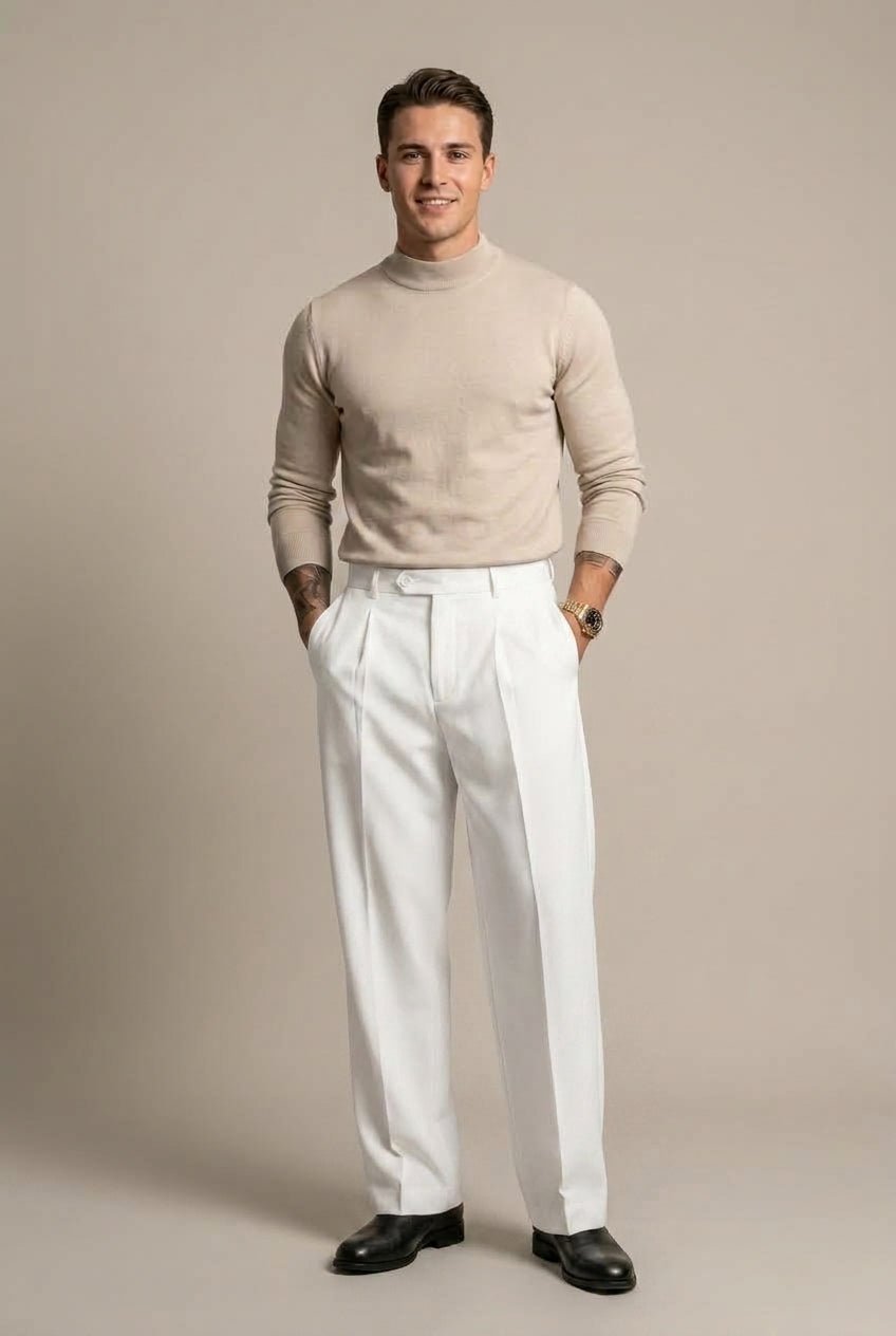 Spodnie Męskie | Szerokie Nogawki z Wysokim Stanem i Plisami - Arkadya Outlet - Trousers