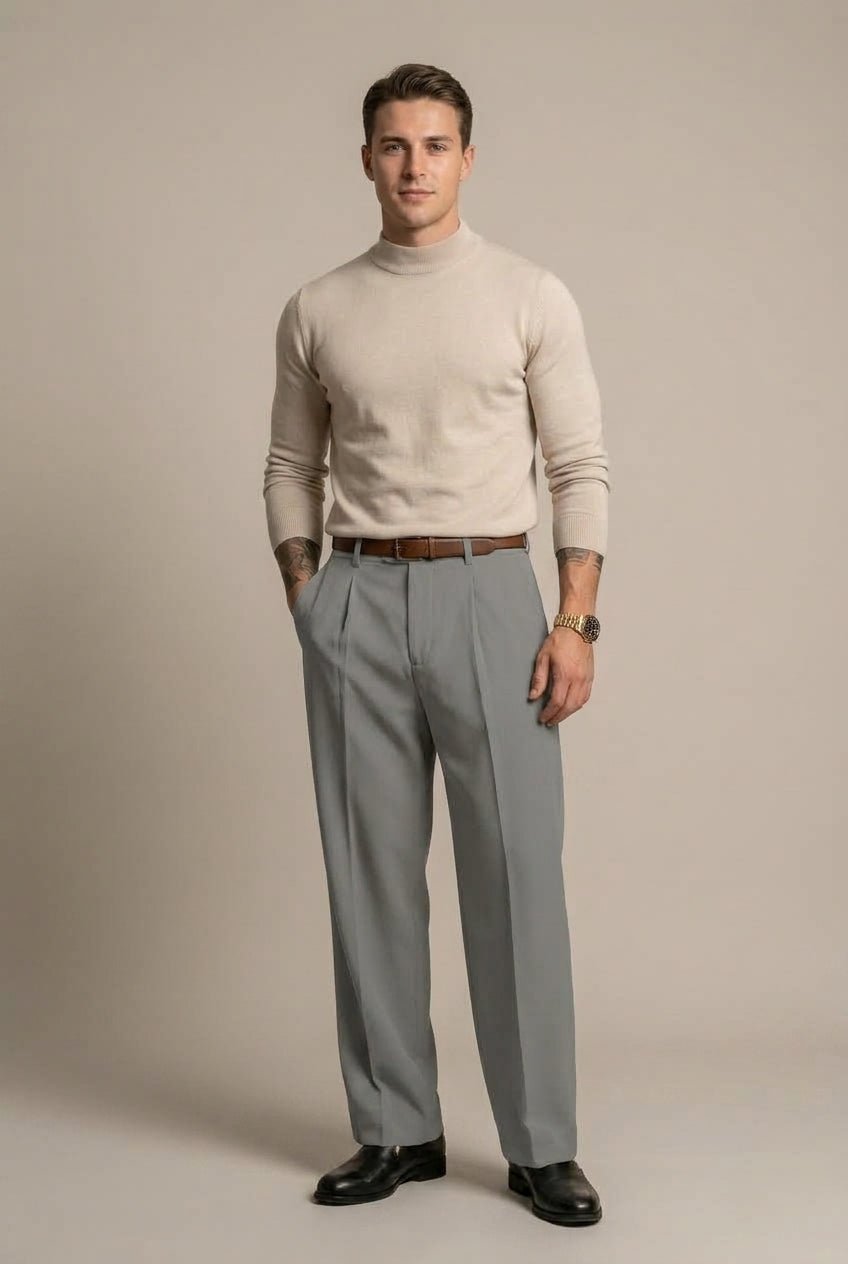 Spodnie Męskie | Szerokie Nogawki z Wysokim Stanem i Plisami - Arkadya Outlet - Trousers