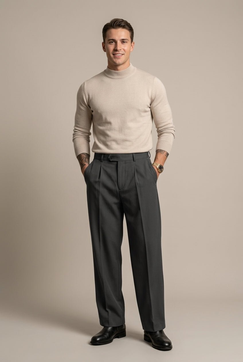 Spodnie Męskie | Szerokie Nogawki z Wysokim Stanem i Plisami - Arkadya Outlet - Trousers