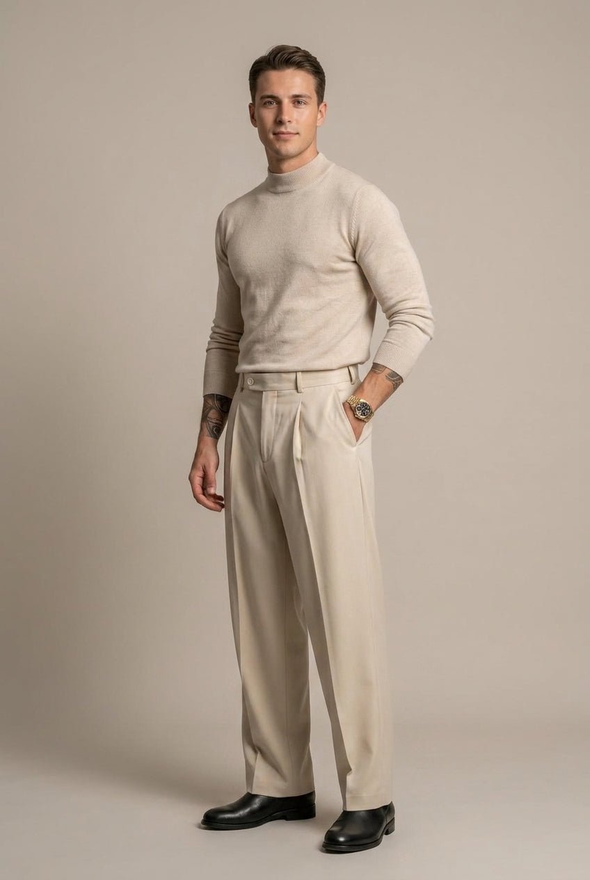 Spodnie Męskie | Szerokie Nogawki z Wysokim Stanem i Plisami - Arkadya Outlet - Trousers