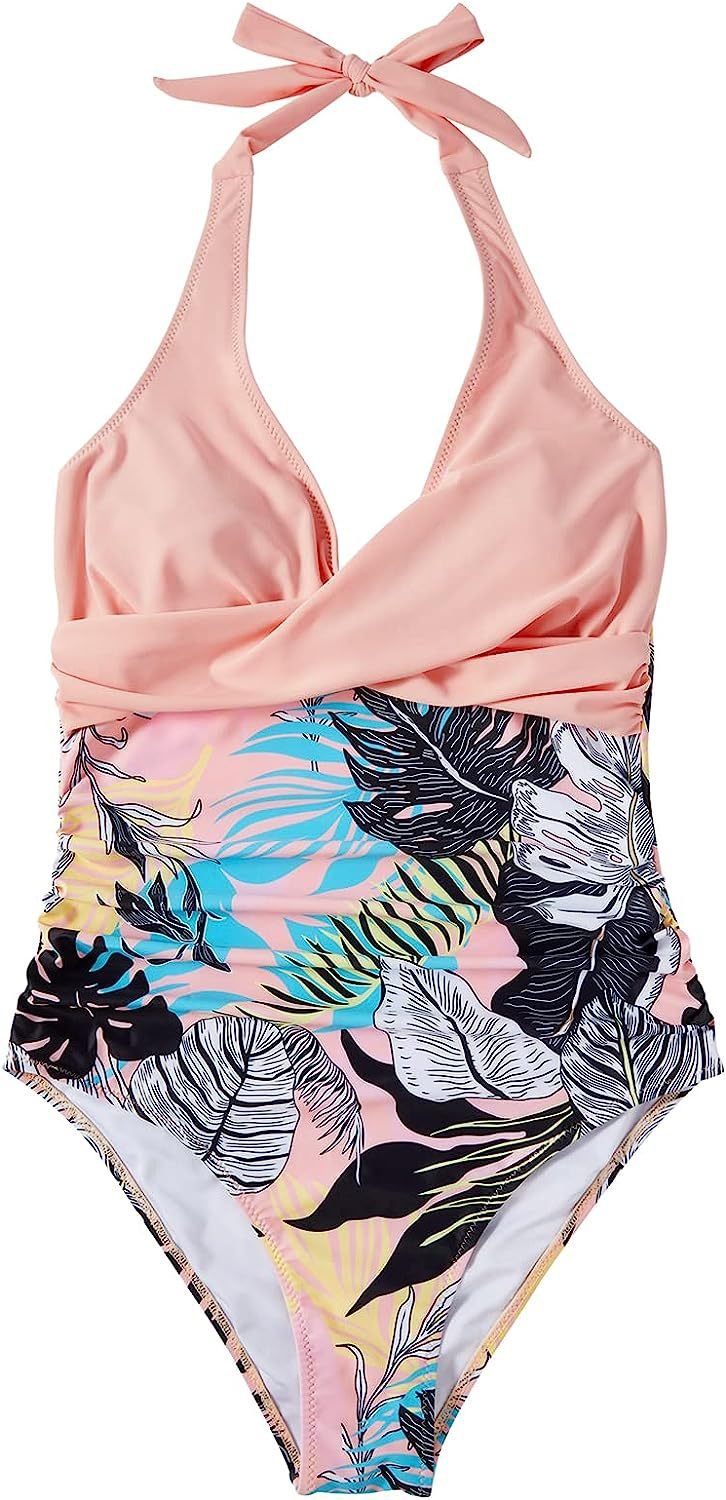 Strój kąpielowy damski jednoczęściowy z dekoltem halter i dekoltem V – wyjmowane wkładki - Arkadya Outlet - Women Swimwear