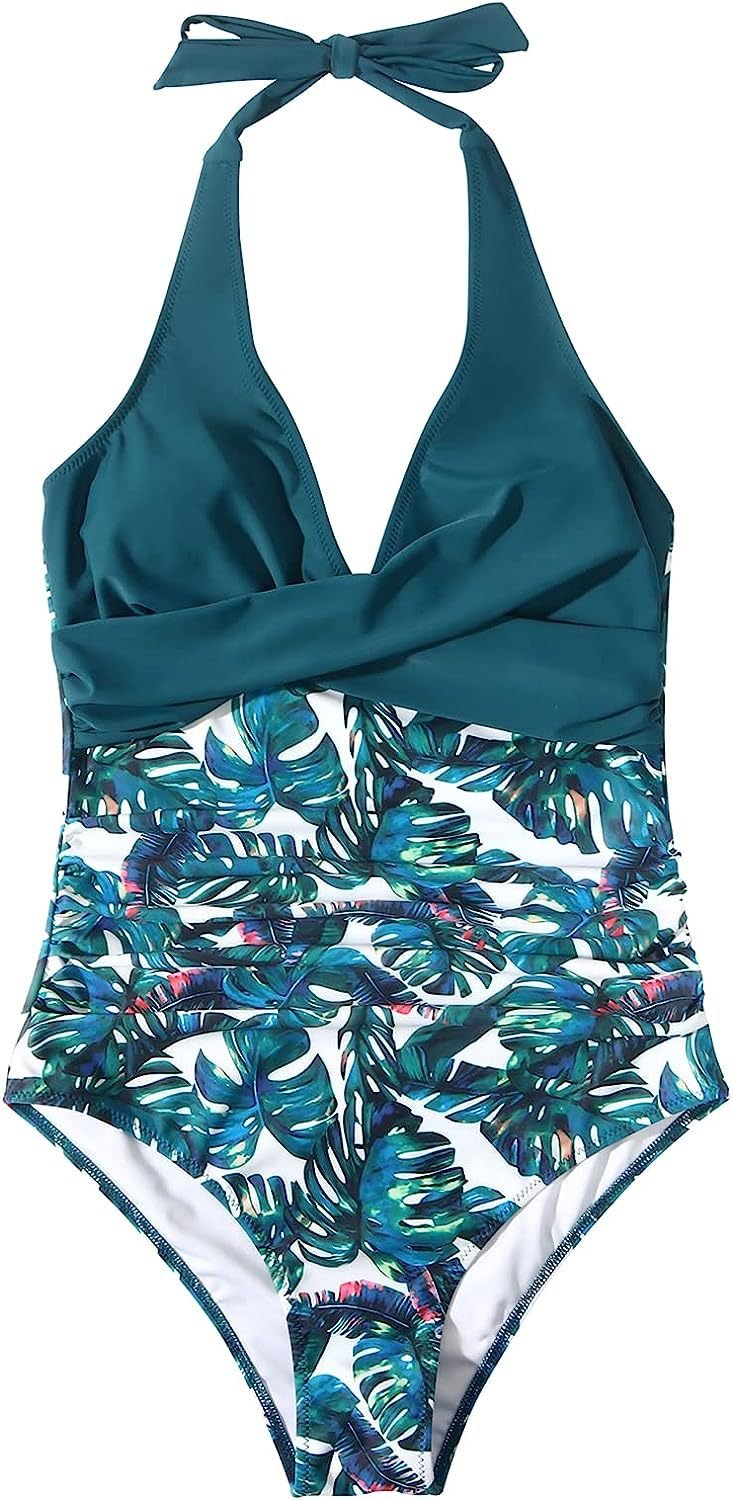 Strój kąpielowy damski jednoczęściowy z dekoltem halter i dekoltem V – wyjmowane wkładki - Arkadya Outlet - Women Swimwear