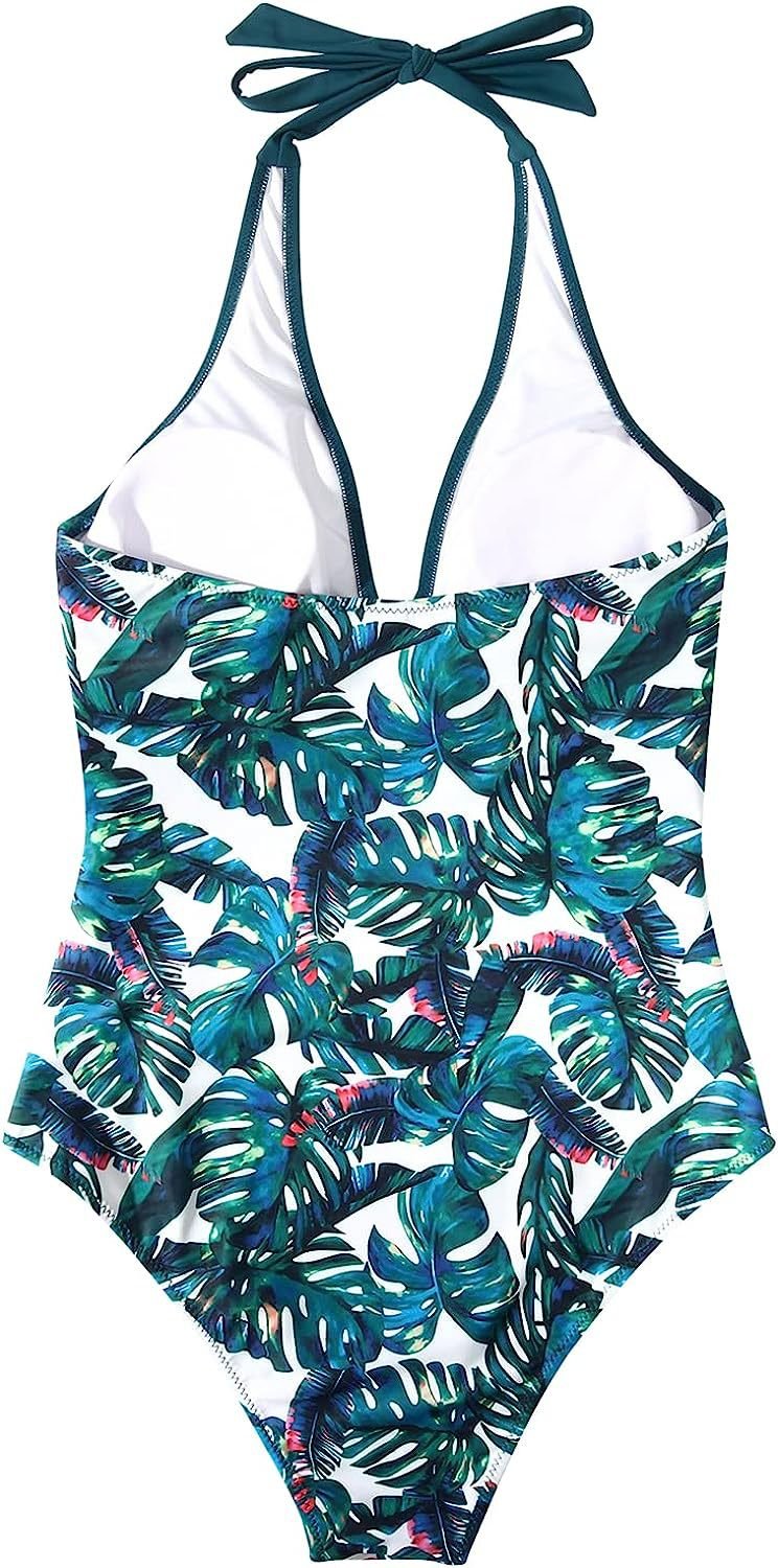 Strój kąpielowy damski jednoczęściowy z dekoltem halter i dekoltem V – wyjmowane wkładki - Arkadya Outlet - Women Swimwear