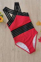 Strój kąpielowy damski jednoczęściowy z dekoltem halter i półprzezroczystym panelem w talii - Arkadya Outlet - Women Swimwear