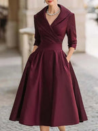Sukienka A - line z kołnierzem i plisowaną talią - Arkadya Outlet - Women Midi Dress