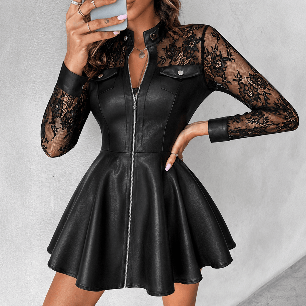 Sukienka Damska | Krój A-line z koronkowymi rękawami mini - Arkadya Outlet - Dresses