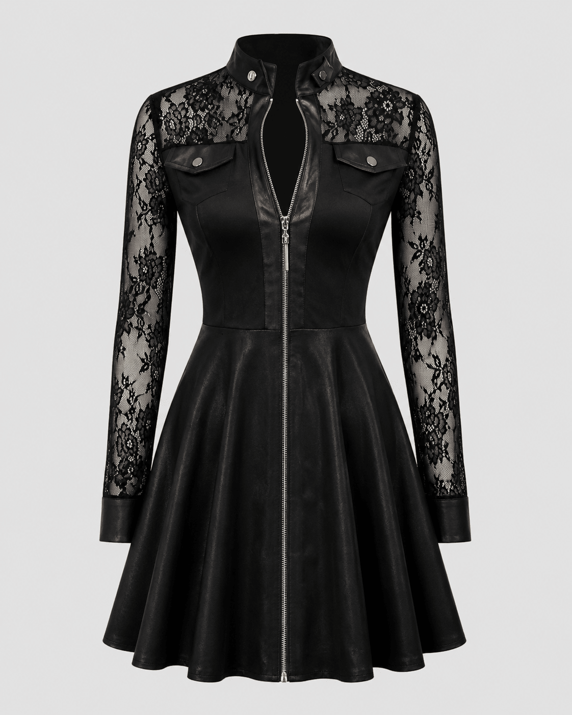 Sukienka Damska | Krój A-line z koronkowymi rękawami mini - Arkadya Outlet - Dresses