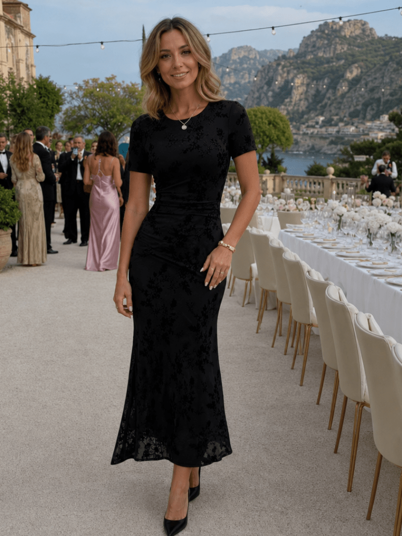 Sukienka Damska | Kwiatowy wzór z marszczeniem w talii maxi - Arkadya Outlet - Dresses
