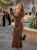 Sukienka Damska | Kwiatowy wzór z marszczeniem w talii maxi - Arkadya Outlet - Dresses